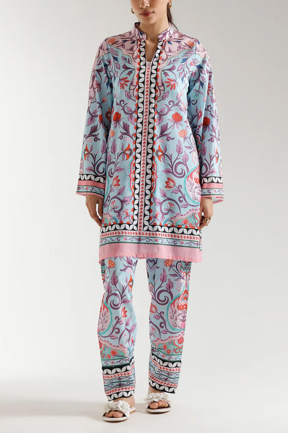 stiched 2 piece printed shirt and printed troser stylish and trending