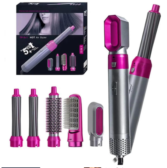 5-in-1 Electric Hair Dryer Brush Kit I Blow Dryer, Straightener, Curler & Volumizer (Random Color)
