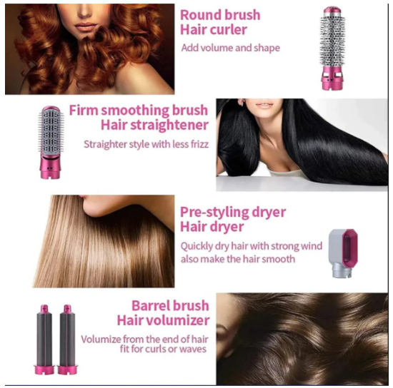 5-in-1 Electric Hair Dryer Brush Kit I Blow Dryer, Straightener, Curler & Volumizer (Random Color)
