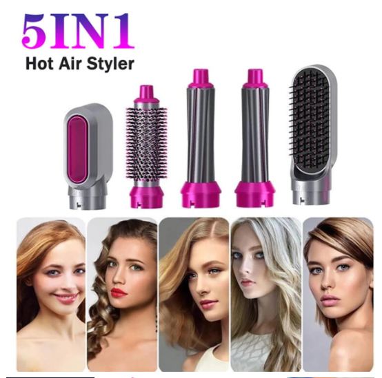 5-in-1 Electric Hair Dryer Brush Kit I Blow Dryer, Straightener, Curler & Volumizer (Random Color)