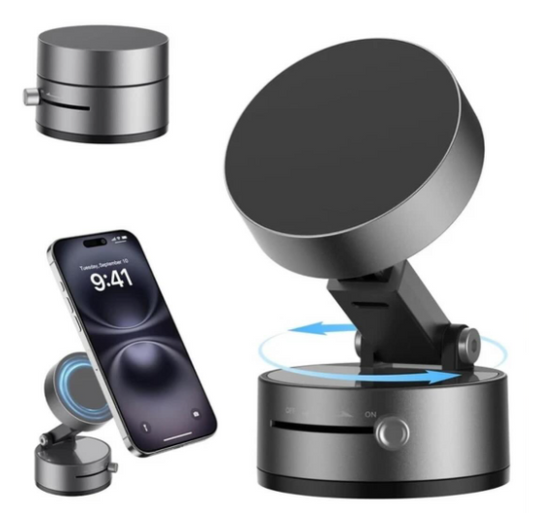 Magnetic Wireless Phone Holder with Vacuum Suction Cup | Foldable, Strong Magnetic Grip for Maximum Phone Security