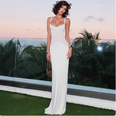 Women's mesh splicing fish tail jumpsuit long skirt