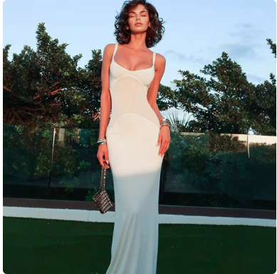 Women's mesh splicing fish tail jumpsuit long skirt